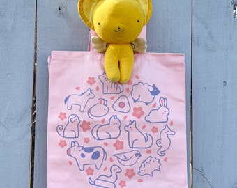 Cute Zodiac Animals Tote Bag, 14'' Wide Gusseted Shopping Bag, Kawaii Anime Tote Bag