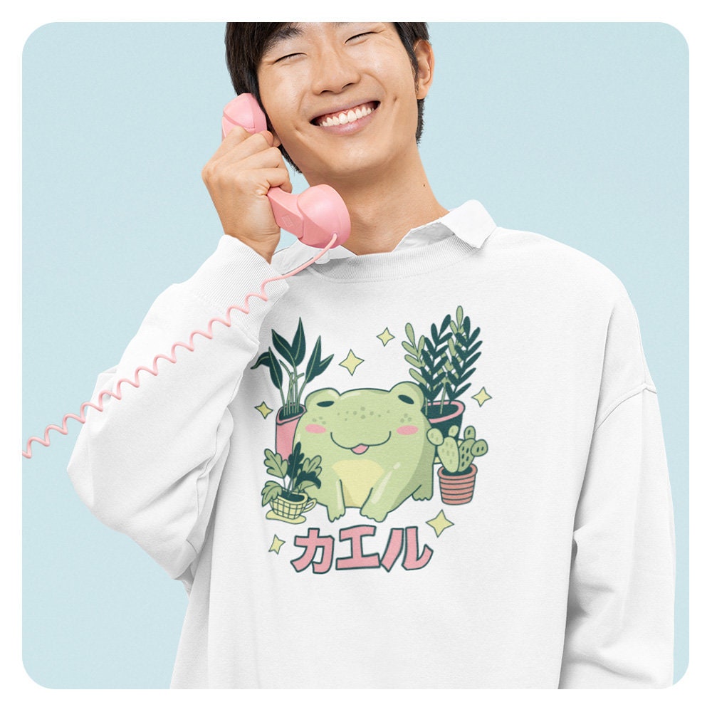 Cute Frog Crewneck Sweatshirt, Kawaii Sweater, Japanese Kawaii Shirts, Frog Tee, Frog Sweatshirt, Cute Frog Sweater