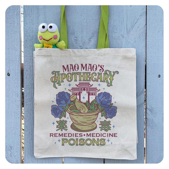 Apothecary Poisons Contrast Handle Tote Bag, 15'' Wide Gusseted Shopping Bag, Kawaii Anime Tote Bag