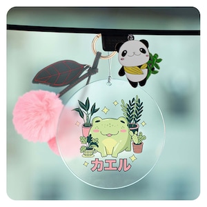 Kawaii Frog with Plants Rearview Mirror Car Decor, New Driver New Car Cute Acrylic Car Decoration