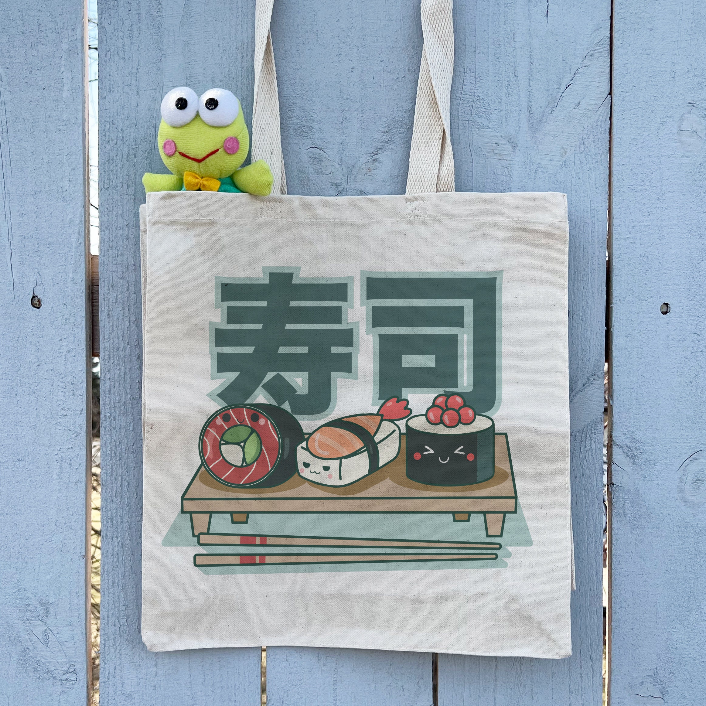 Cute Sushi Platter Design, 14'' Wide Gusseted Shopping Bag, Kawaii