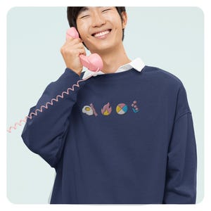 Moving Castle Wizard Icons Embroidered Comfort Colors Crew Neck, Simple Embroidery Anime Movie Sweatshirt, Kawaii Crew