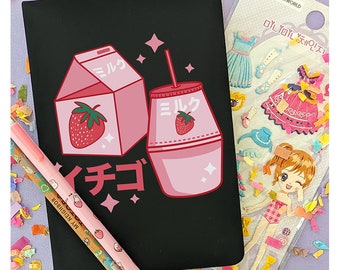 Strawberry Milk Notebook, Cute Kawaii Style, Lined Journal
