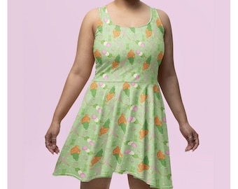 Cute Japanese Desserts Pattern Skater Dress, Kawaii Dress, Dessert Pattern, Kawaii Summer Dress, Kawaii Gift
