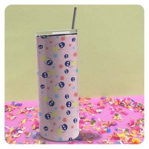 Soot Sprites Pattern Skinny Tumbler 20oz Travel Coffee with Lid and Straw Stainless Steel Insulated Hot or Cold, Kawaii Skinny Tumbler