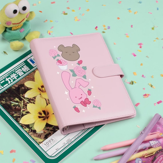 Bunny Bear Dessert Pattern A5 Journal Binder, Kawaii Stationery Set, Cute Bunny Bear Dessert Mini Planner