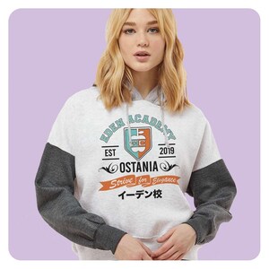 Spy Academy Women&#39;s Colorblock Crop Hoodie, Kawaii Anime Hooded Sweatshirt, Cute Spy Anime Fashion Hoodie