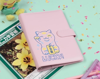 Cute Lucky Cat A5 Journal Binder, Kawaii Stationery Set, Cute Lucky Cat Mini Planner