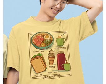 Fish Girl Food Chart Comfort Colors Tee T-Shirt, Kawaii T-Shirts, Japanese Graphic Tees, Anime Food Shirt
