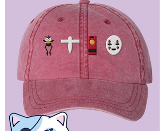 Spirit Bathhouse Pigment Dyed Dad Hat, Anime Ball Cap, Cute Gift for Friend, Anime Movie Embroidered Hat