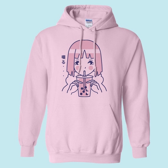 Cute Girl Drinking Boba Hoodie Anime Girl Hoodie Japanese Kawaii