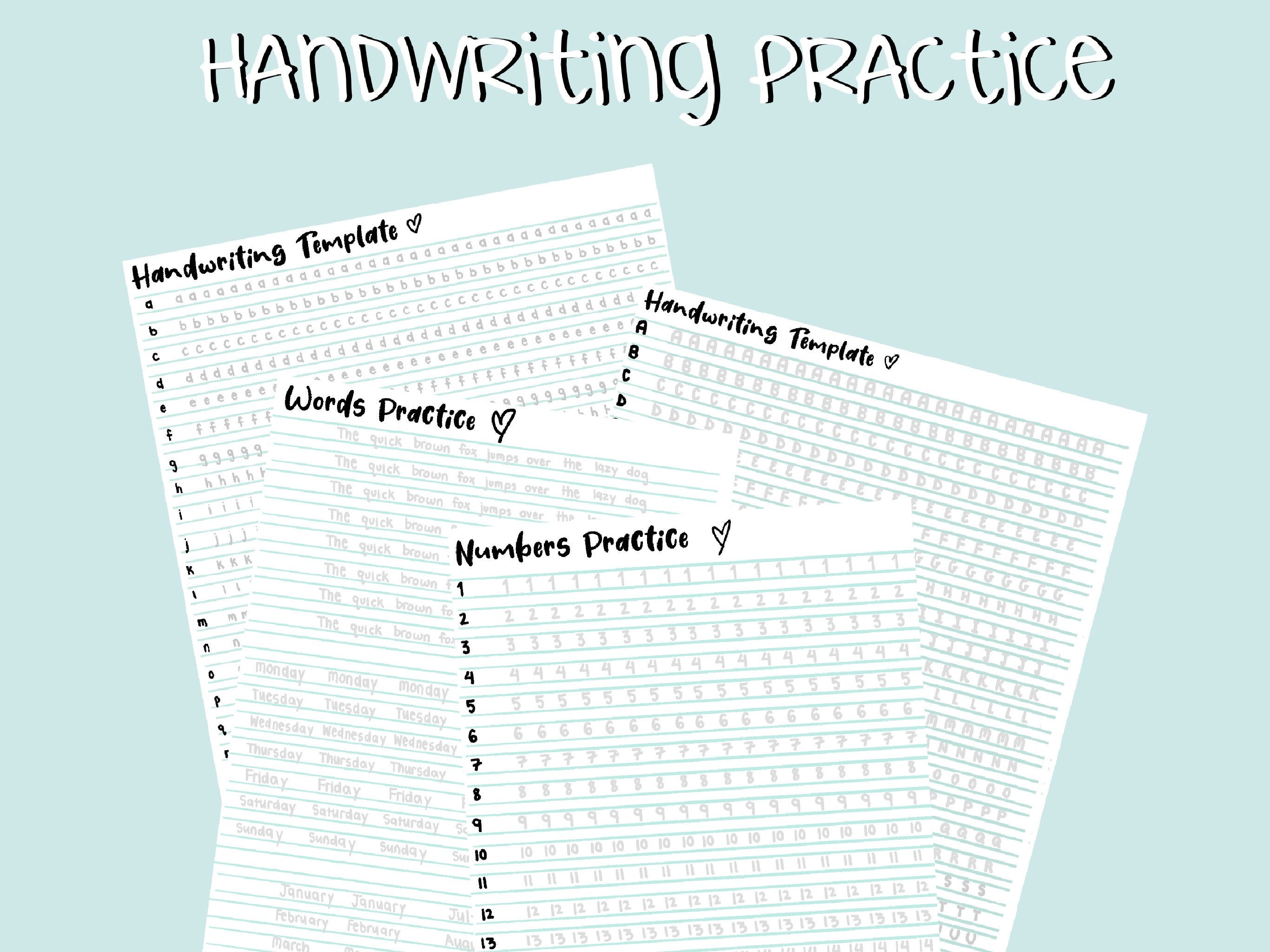 Handwriting Practice Sheets Digital Downloads, Aesthetic Handwriting Handwriting Practice Sheets Digital Downloads, Aesthetic Handwriting
