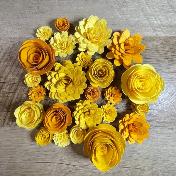 24 Piece Yellow Rolled Paper Flower Assortment