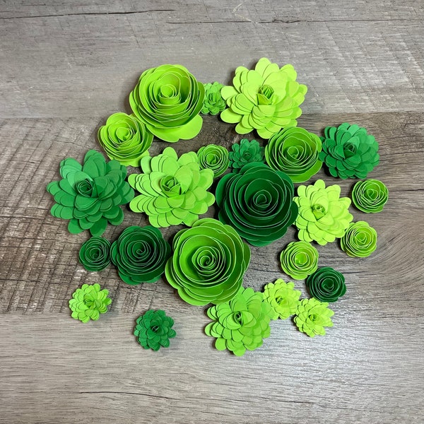 24 Piece Green Rolled Paper Flower Assortment