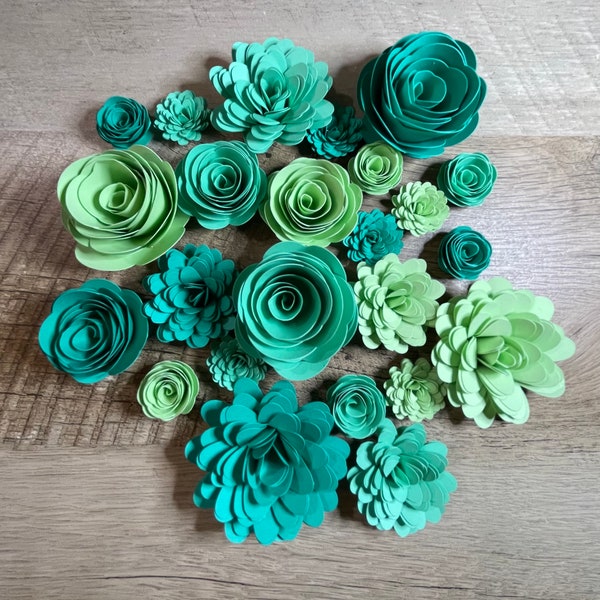 24 Piece Teal Rolled Paper Flowers Assortment