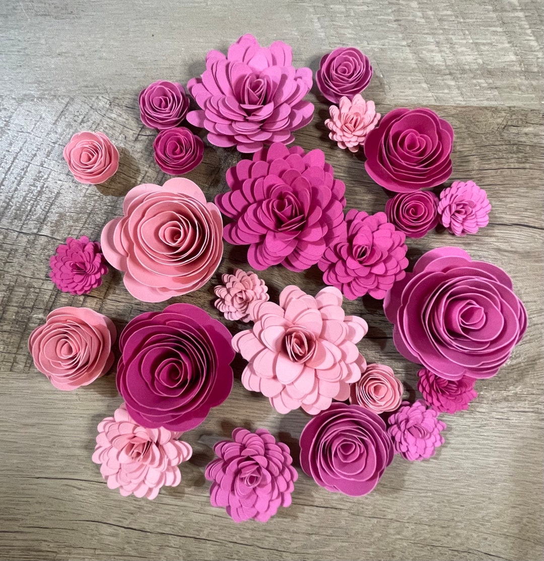 Rolled Paper Roses Pink 24 Piece Pink Rolled Paper Flower Assortment - Etsy