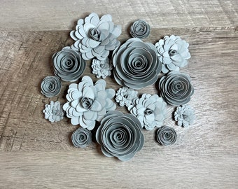 24 Piece Light Gray Rolled Paper Flower Assortment