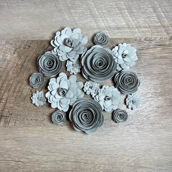 24 Piece Light Gray Rolled Paper Flower Assortment