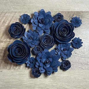 24 Piece Navy Rolled Paper Flower Assortment