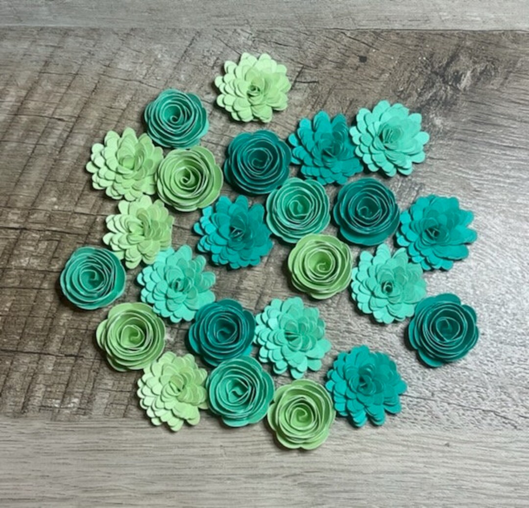 Mini 24 Piece Teal Rolled Paper Flower Assortment - Etsy