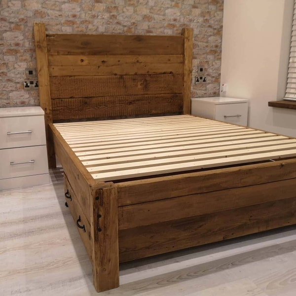 Rustic reclaimed wood solid built beds any size available "divan plank"