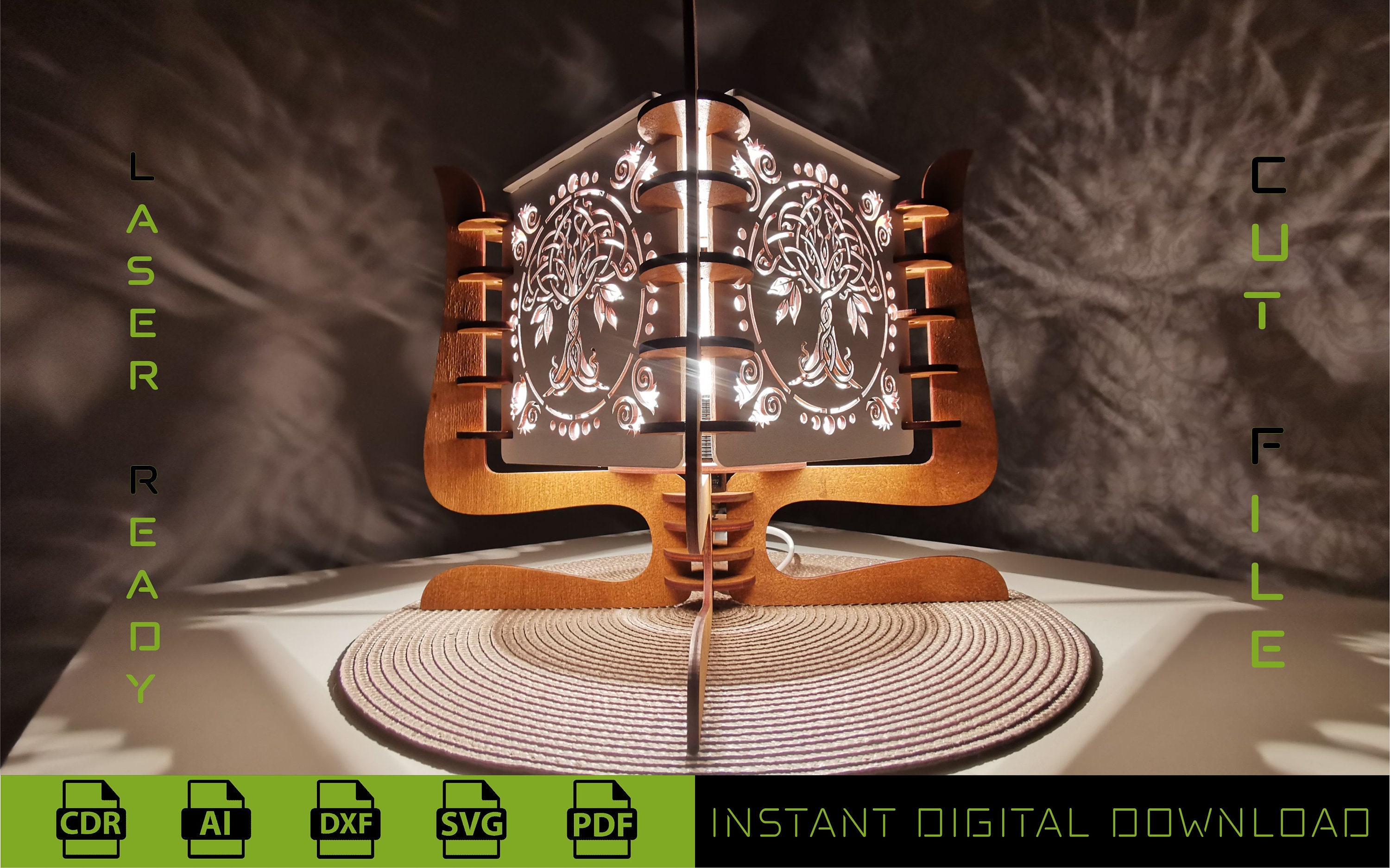 3D Wood Art Deco Laser Cut Rectangle Table Lamp – Lighting Havana