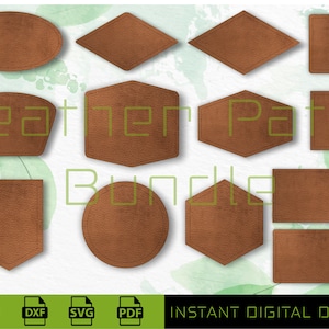 Leather Patch Templates: DIY Craft Patterns for Custom Patches, Cap Hat Patches, Laser Ready Cut File, Patches with Sewing Stitch Holes.