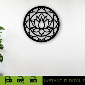 Mandala Lotus Wall Art, Laser Cut Files, Digital Instant Download, Project, Glowforge, Décoration, Vector, Wall Sign Files, SVG, DXF, CDR