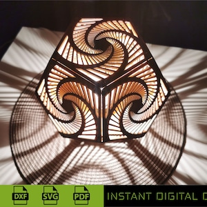 Dodecahedron Shape Lamp Vector File - Unique Shadow Pattern Lighting, Laser & CNC Craft Project, Shadow Lamp Spiral, Table Lamp SVG, 2 in 1
