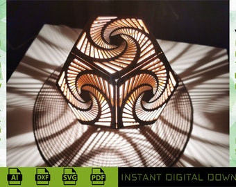 Dodecahedron Shape Lamp Vector File - Unique Shadow Pattern Lighting, Laser & CNC Craft Project, Shadow Lamp Spiral, Table Lamp SVG, 2 in 1