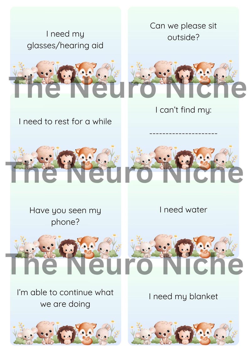 Cute Animal Themed Communication Cards Autism, ADHD, Selective Mutism ...