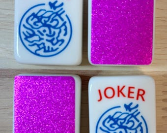 Mahjong Tile Back Stickers - Bright Pink Glitter