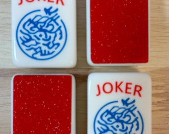 Mahjong Tile Back Stickers - Red Glitter