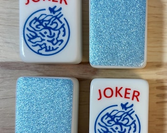 Mahjong Tile Back Stickers - Light Blue Glitter