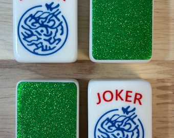 Mahjong Tile Back Stickers - Green Glitter