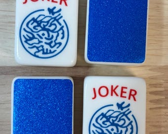 Mahjong Tile Back Stickers - Blue Glitter