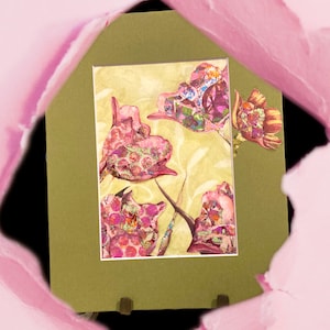 Handmade Home Decor Layered Monotype Print, Mixed Media Collage Fiber Art
