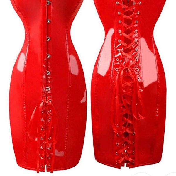 Latex gothic punk lace long queen corset dress