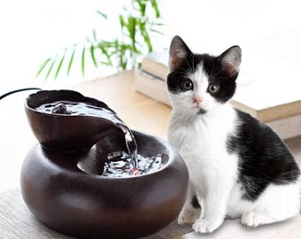 small cat drinking fountain