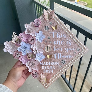 Custom Grad Cap w/ layered flowers - rolled flowers - layered and rolled flowers