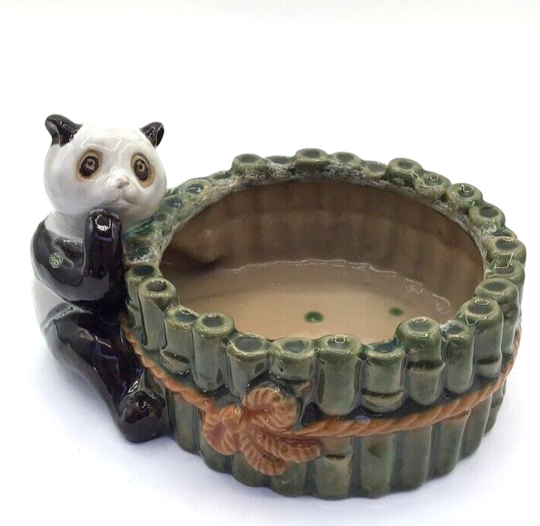 Vintage Panda Bear Planter With Green Bamboo Pot B-589 - Etsy