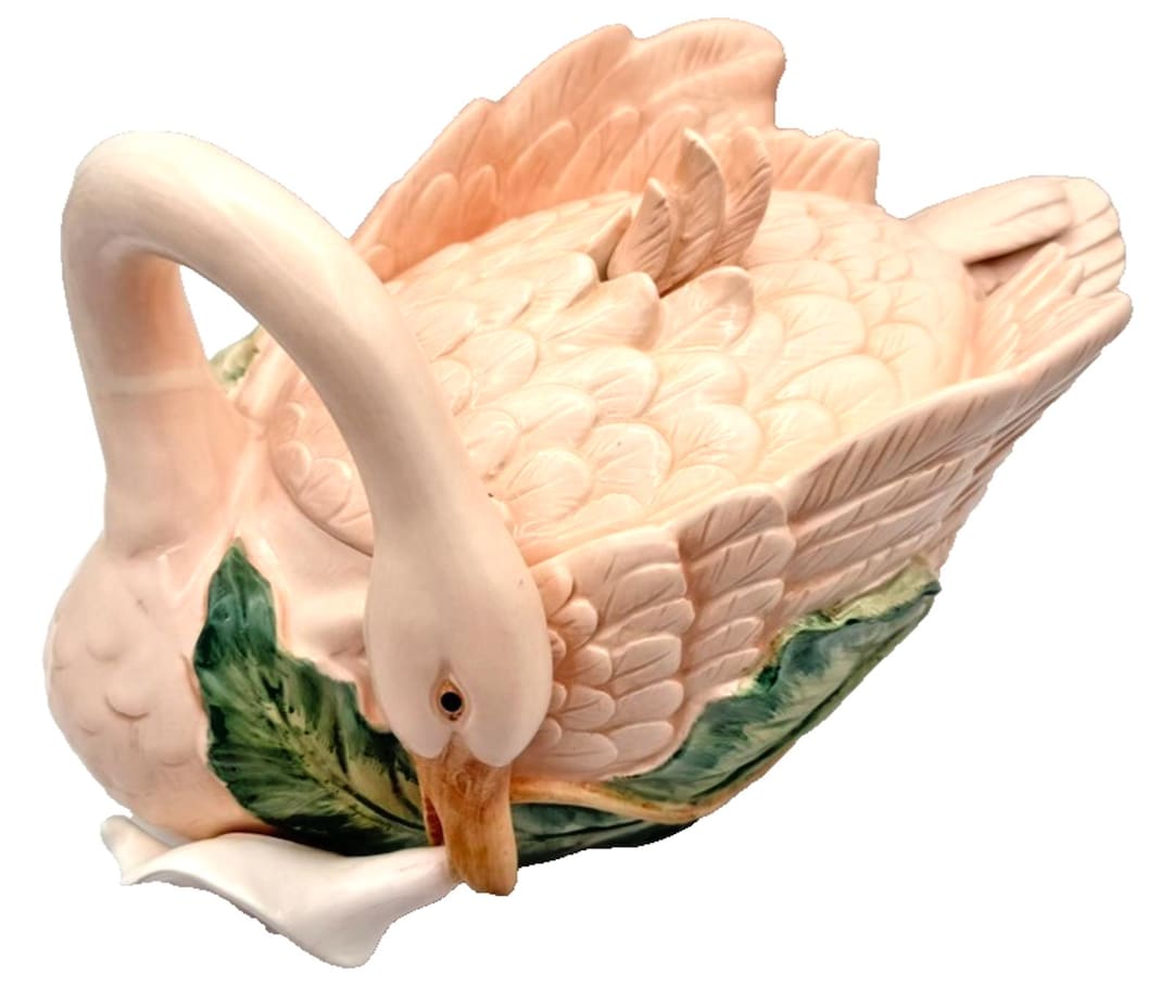 Vintage Fitz & Floyd Swan and Lily Soup Tureen W/ Feather Ladle