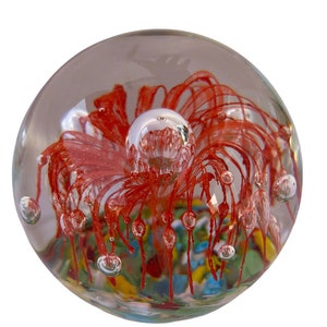 Pisapapeles vintage de cristal artístico con burbujas controladas, estilo Murano, naranja y verde