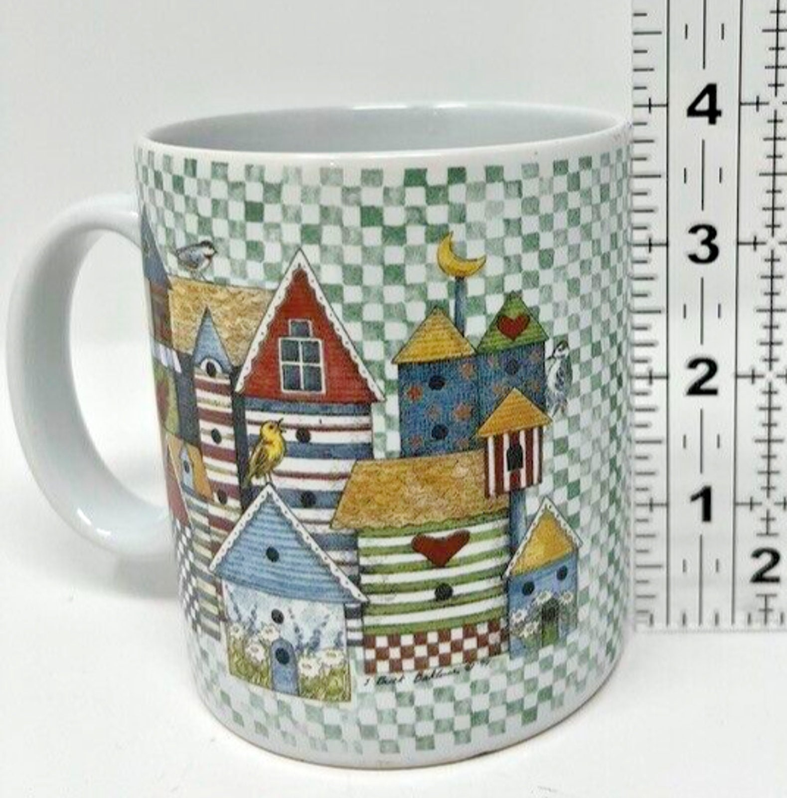Lang And Wise Birdhouse Patchwork Mug by Sherri Buck Baldwin
