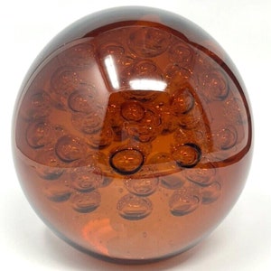 Large Murano Style Amber Glass Sphere Paperweight Controlled Bubbles 5.5"