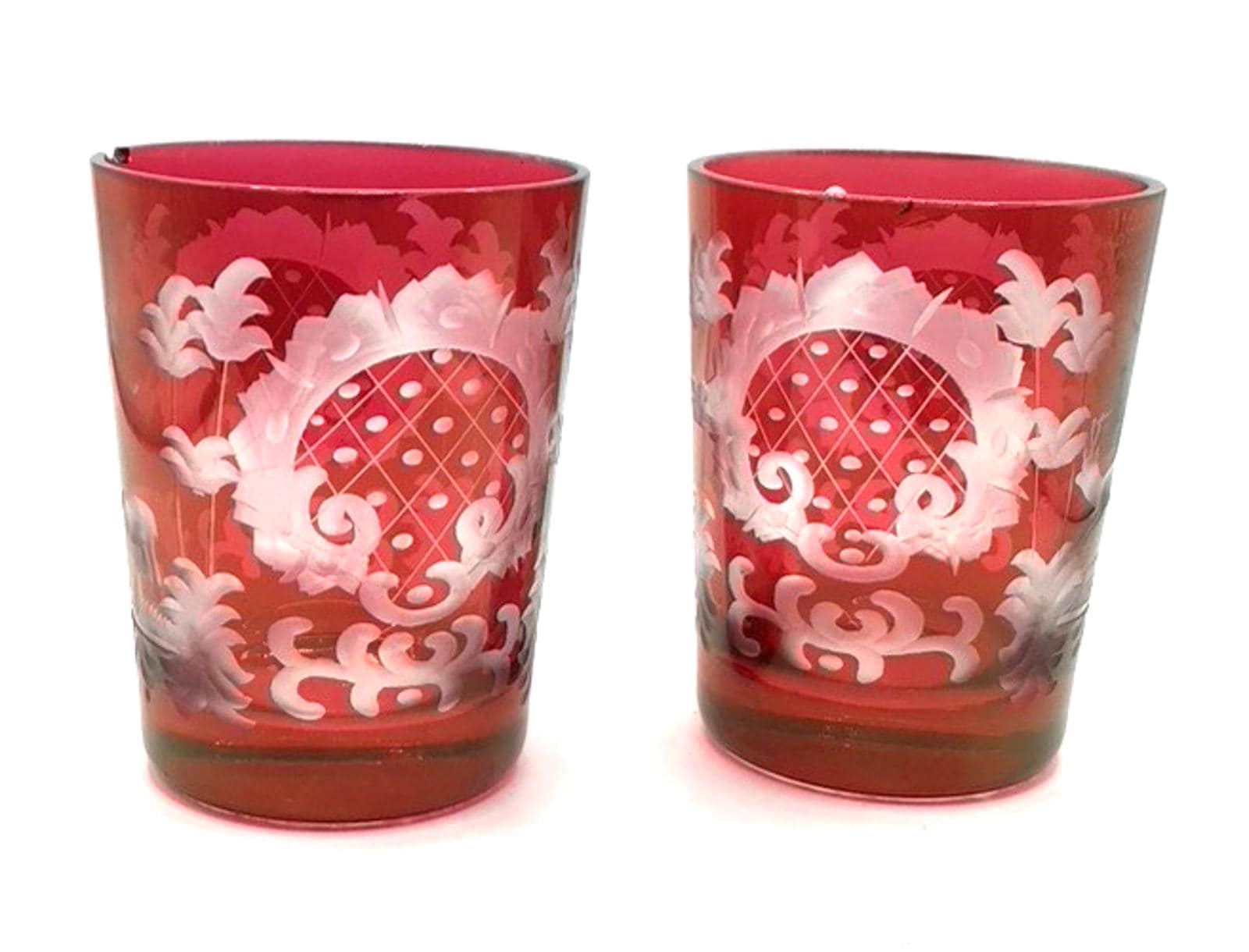 Antique Egermann Bohemian Czech Ruby Cut to Clear Flip Glass Vase