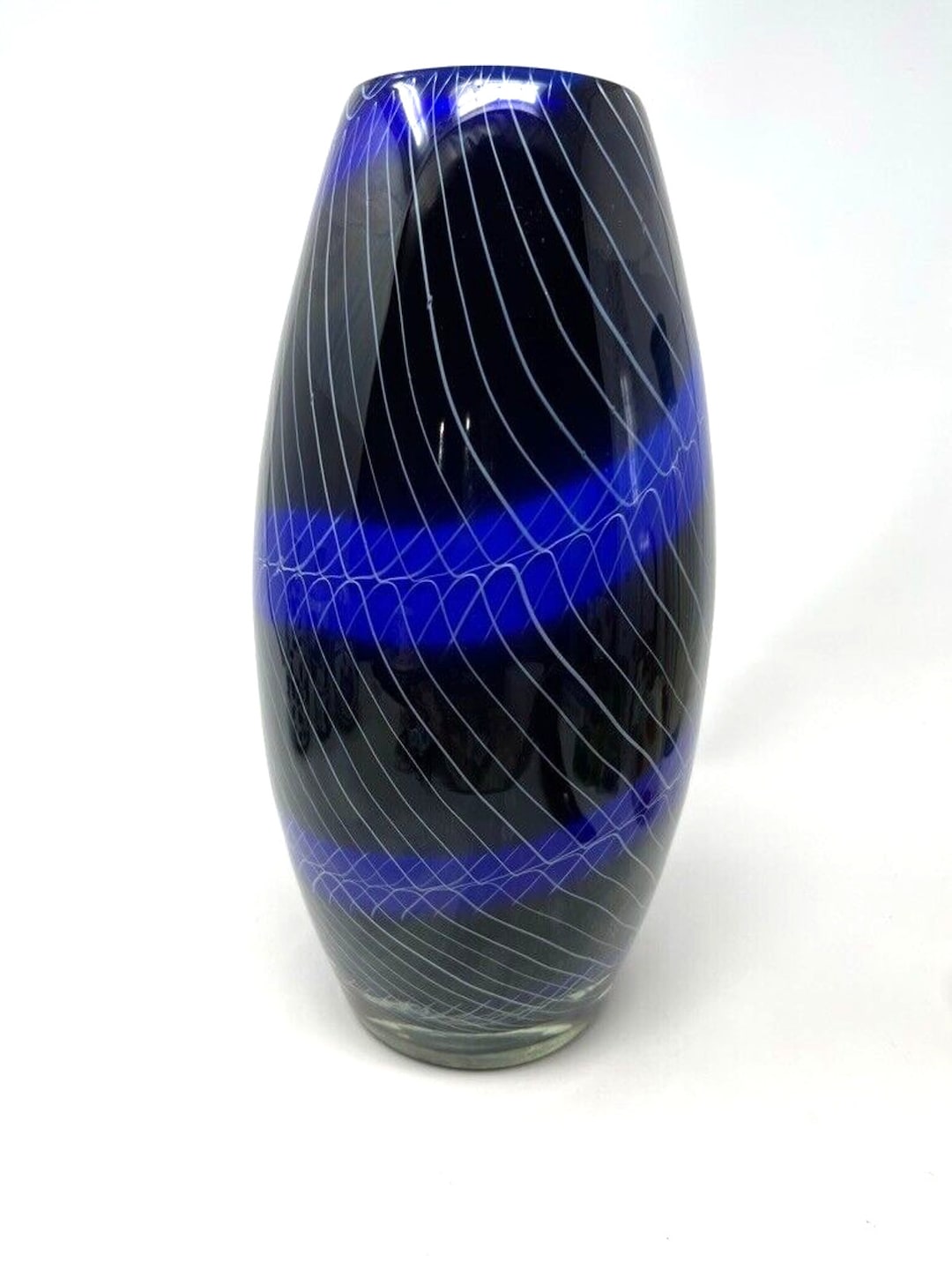 Sasaki Handcrafted Crystal Vase Art Glass Vintage Blue
