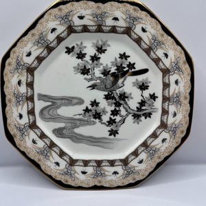 Mikasa Evening Mist Octagon Plate-Gold Black Oriental Bird-3 Available