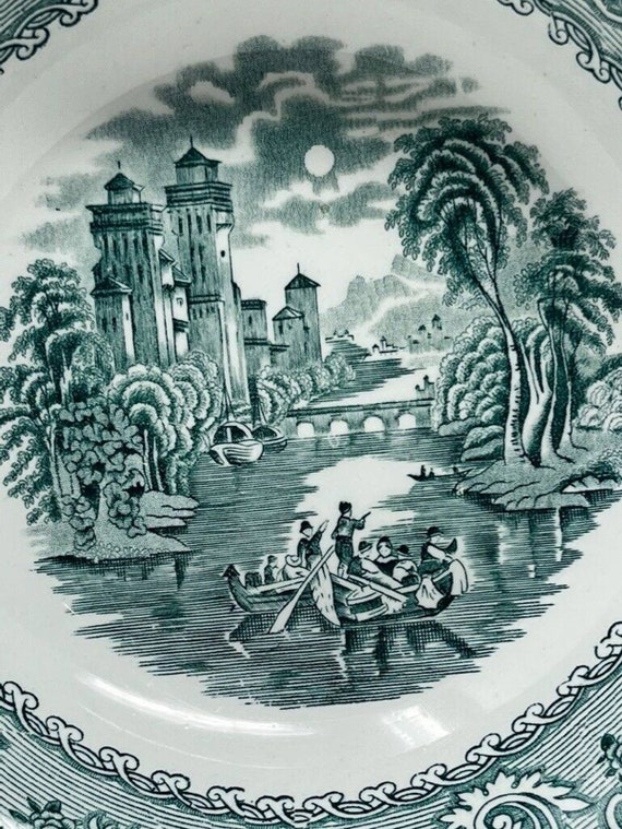 レア皿 T For The 619 CD Antique Transferware Green Plate 9.5