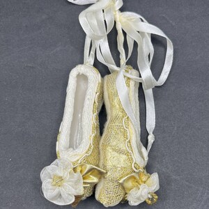 Cream Velvet Ballet Slipper Ornament Decoration with Cream Satin Ribbons